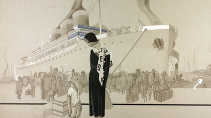 Ilustración, barco en el puerto, José Carlos de Brito e Cuhna