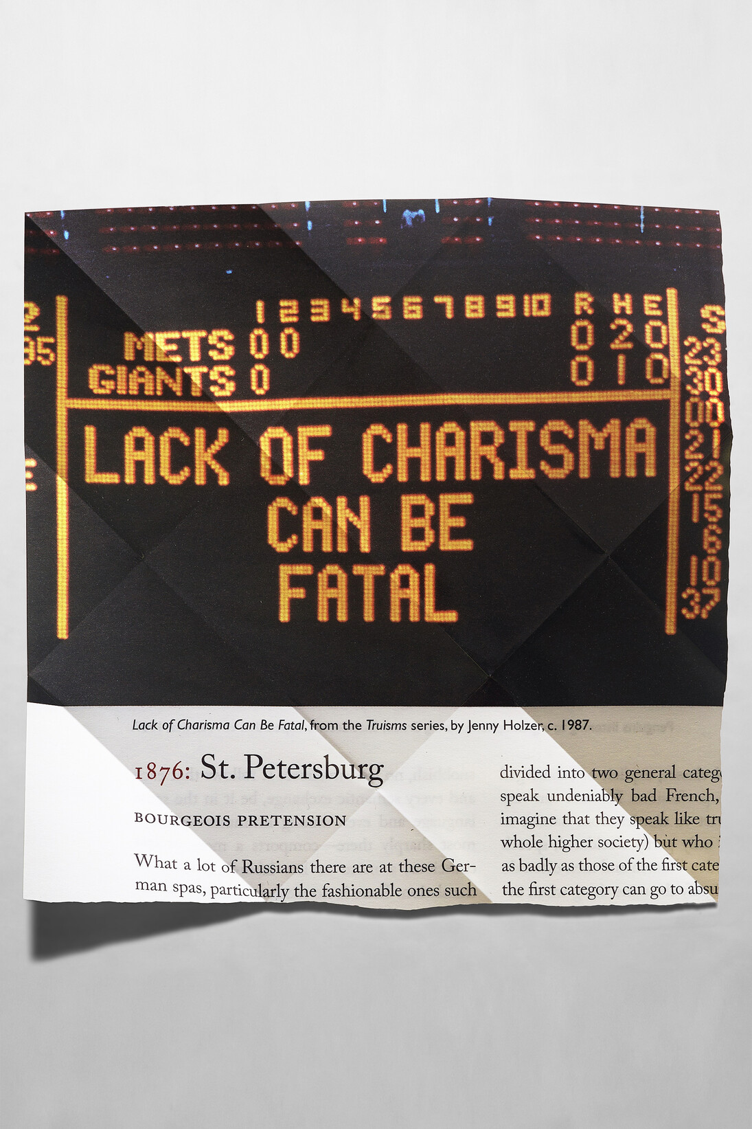 Aaron Young, Lack of Charisma, 2014, Vinyl and folded aluminum, 60 x 60 x 9 in / (152⅜ x 152⅜ x 22⅞ cm), Image courtesy of the artist. Photo: Randall Bellows, © the artist