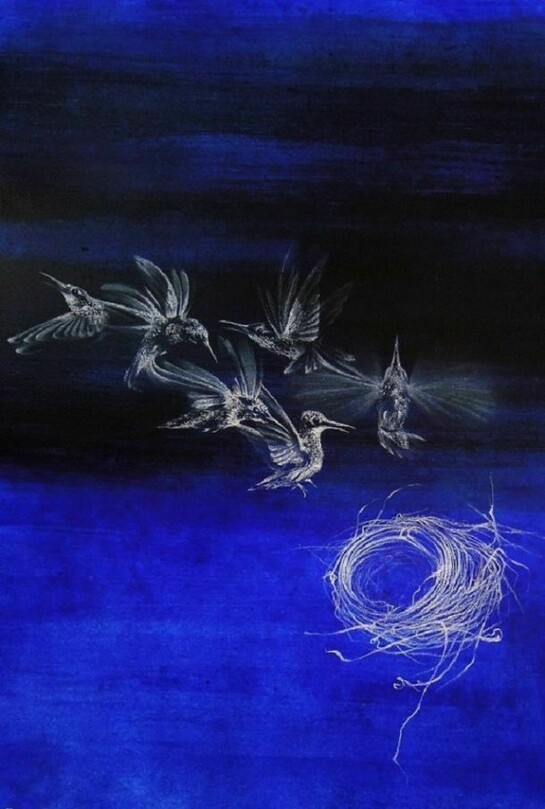 Francine Fox, Dawning, 2013, watercolor, gouache, and white charcoal on paper, 13.5 x 10.25 inches