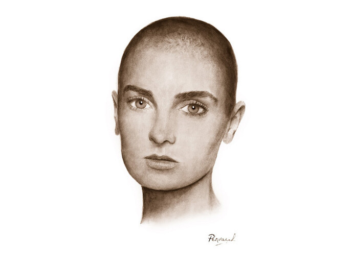Pervaneh Matthews, Sinead O'Connor, sepia watercolour