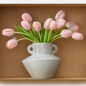 © Daniel Handal; “Tulip Thijs Boots (Misty Gray),” 2023; pigment print on gesso-coated aluminum, painted museum box (Edition of 3 + 2 APs); 16x20x1.5 inches. Courtesy of the artist and Clamp Gallery, NYC