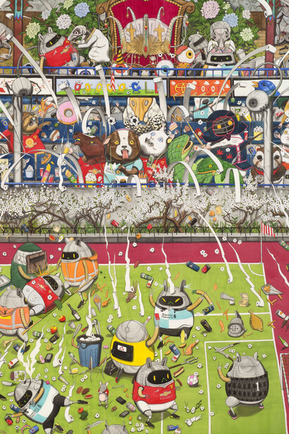 Hun Kyu Kim Derby Lovers (Spring Day), 2018    Traditional oriental pigment on silk 120 x 90 cm (47 1/8 x 35 3/8 in.) 
Photography: © Peter White

