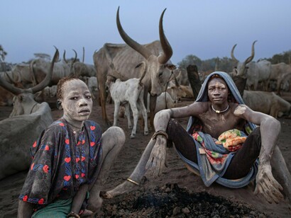 Dust-covered youth framed by sacred cattle camps, symbolising the fragile balance between cultural heritage and technological transformation