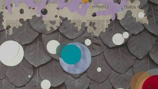 Detail of Andrés Ferrandis, Agua rara, 2014,                        Collage on black and white archival printed image, 18 x 18"