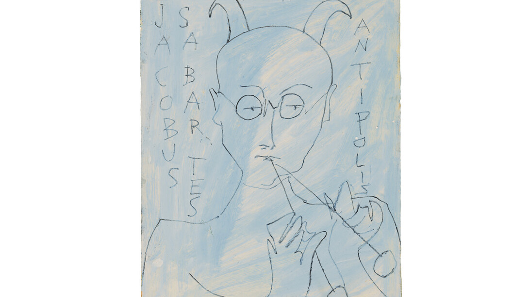 Pablo Picasso
Jaume Sabartés como un fauno tocando el aulos
14 de octubre del 1946. Carboncillo sobre papel pintado previamente de azul celeste, 66 x 50,5 cm. Museu Picasso, Barcelona. Donación Jaume Sabartés, 1962. MPB 70.239. Museu Picasso, Barcelona. Fotografía, Gasull Fotografia