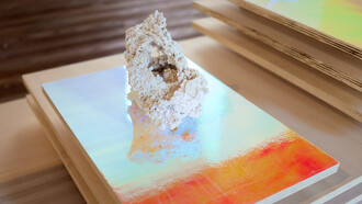 Laura Pugno, A futura memoria, 2018, jesmonite, multicolor film and wood, installation variable dimensions