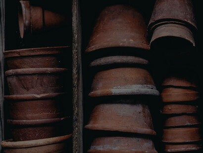 The stacking oof pots to be used late in gardening in Qasayel Ma'an Jordan