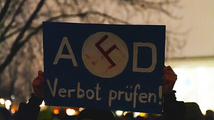 Protest in front of the chancellery in Berlin demanding an application to ban the AFD party, Germany