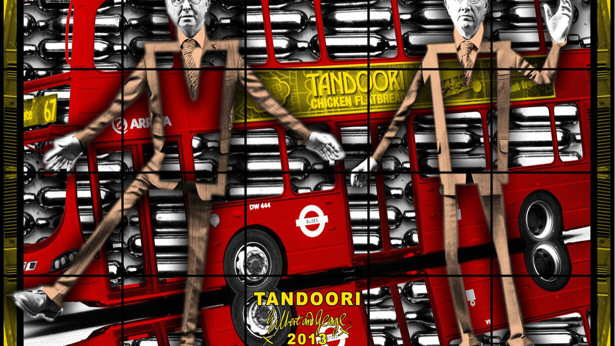 Gilbert & George, Tandoori, 2013, Mixed media, 254 x 377 cm (100 x 148.43 in), Courtesy Galerie Thaddaeus Ropac, Paris/Salzburg © Gilbert & George