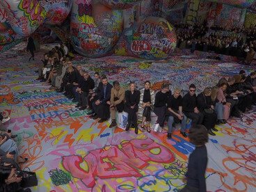 A 3km canvas of global street art transforms into monumental inflatables, creating a bold and immersive backdrop for the Diesel FW25 runway show