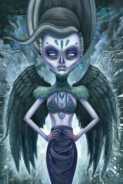 Megz Majewski, “Black Raveness”, Acrylic on panel, 22″ x 28″ (28″ x34″ framed)