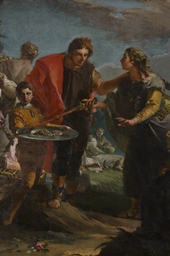 Giambattista Tiepolo, Ulisse scopre Achille tra le figlie di Licomede, 1724-1725, olio su tela, 245 x 520 cm
Collezione Rome Cavalieri, foto Manusardi