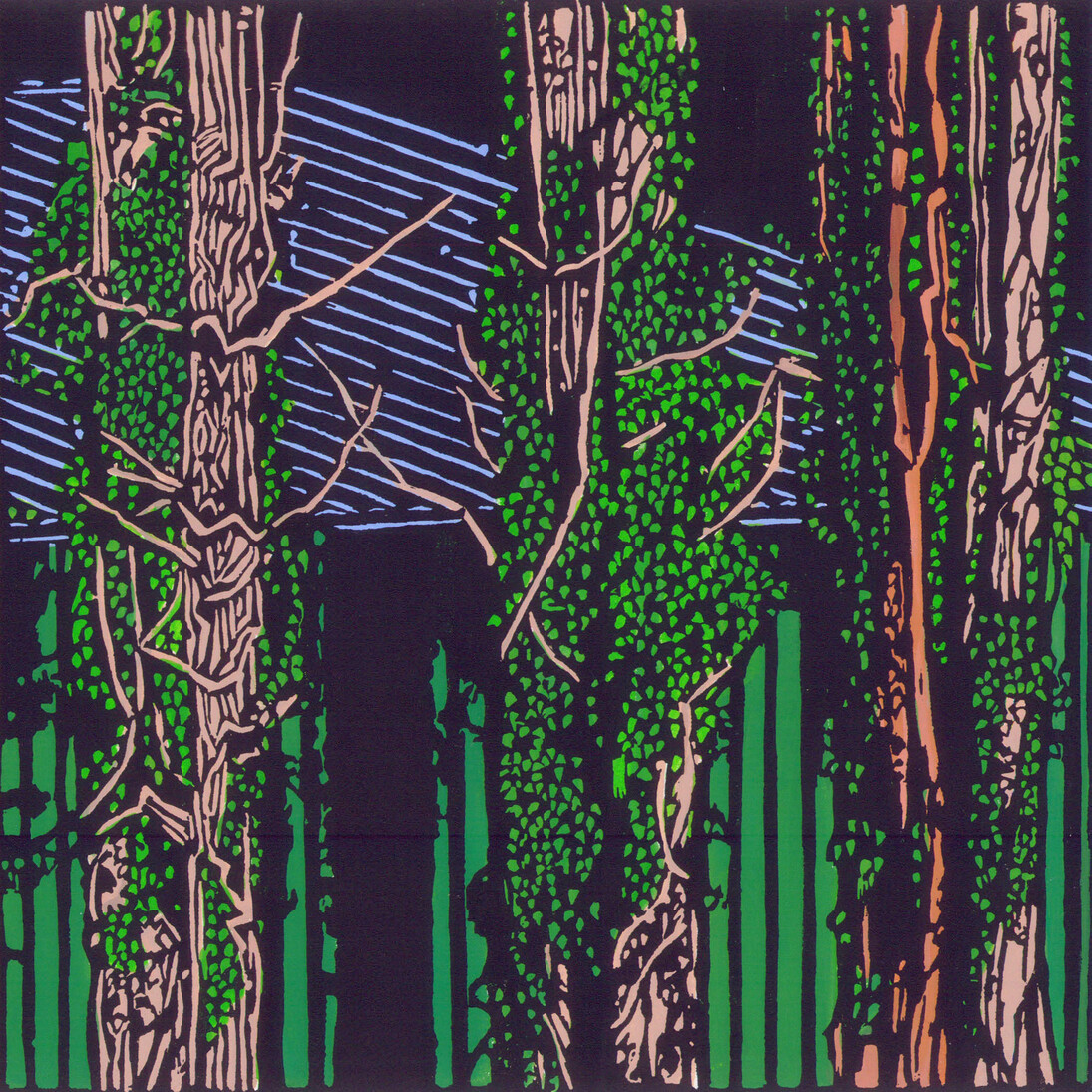 Paula Pohli, Ivy Climbers linocut