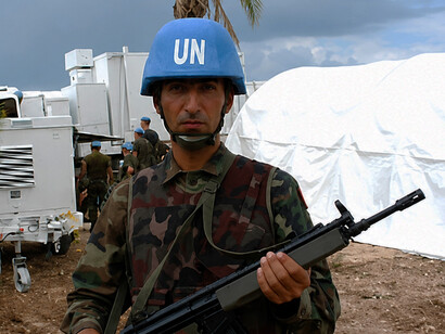 Turkish soldier at a United Nations peacekeeping camp in Lebanon