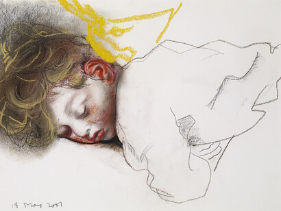 Xavier Asleep, Pencil and watercolour, Size 55 x 71 cm, Collection of KM Swinton, Nairn, © John Byrne / Bridgeman images