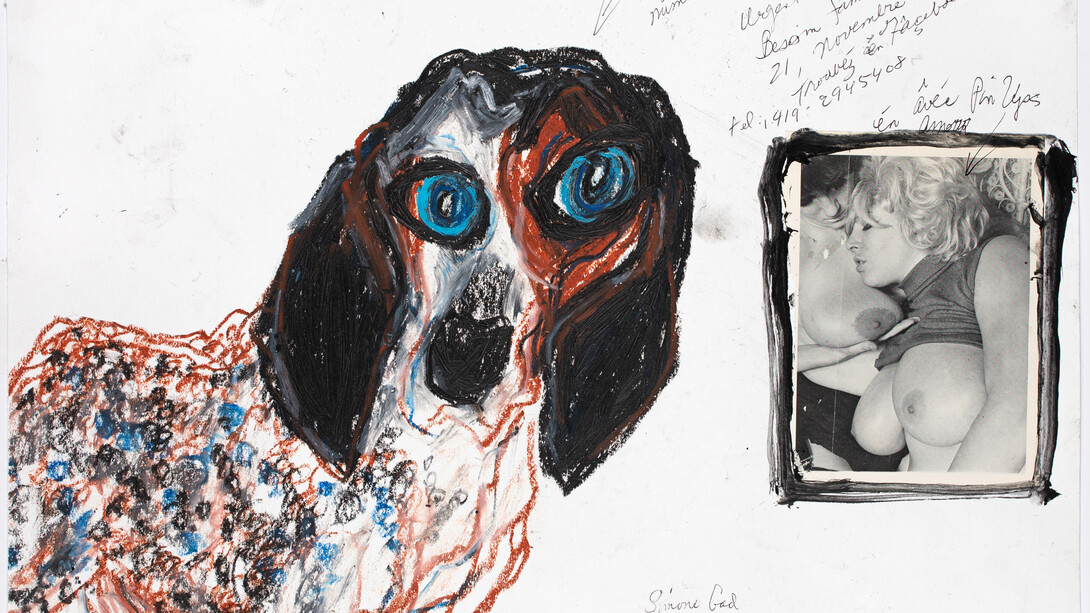 Simone Gad,
Jean AKA John Numero 24589755 Besoin,
Famille Avec Pinups (detail), 2017/2019,
Oil pastel, ink, and collage on paper.
14 x 17 inches. Courtesy of Track 16 Gallery, Los Angeles