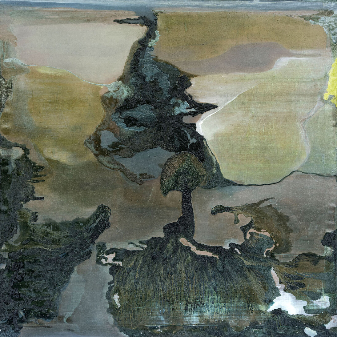 Maria Candeo, Residui sterili di lavorazione del rame canalizzati nel fiume, New Mexico, acrilico, olio su tela, cm.100x100, 2016