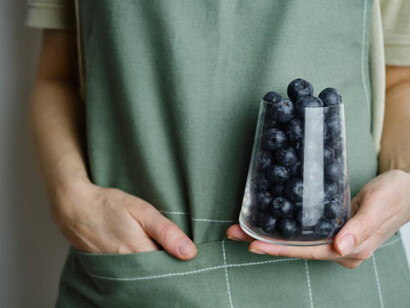 Organic delicious blueberries in a glass