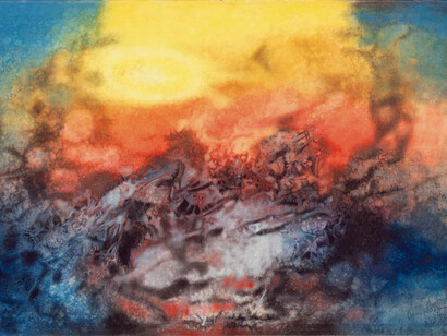 Aubrey Williams, Time and the Elements, 1985, Oil on canvas, 119 x 178 cm © Aubrey Williams Estate, Photo Jonathan Greet, Courtesy October Gallery London