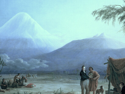 Alexander von Humboldt y Aimé Bonpland al pie del volcán del Chimborazo, cuadro de Friedrich Georg Weitsch (1810)
