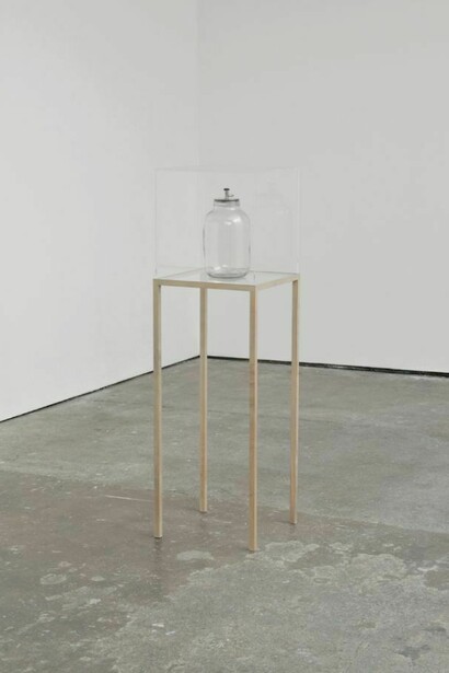 Nina Canell, Of Air, 2012, Collaboration with Robin Watkins Desiccator, 3800 ml of air from Dmitri Mendeleev's study, perspex, wood, Private collection, Italy