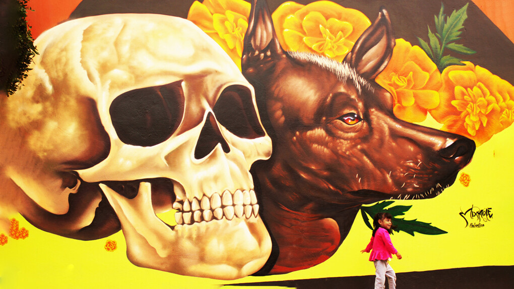 Pintura mural en una calle de Mixquic, Ciudad de México