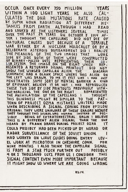 Untitled, (Is This a Warning?), detail lower right panel, 2014, Ink on paper, 18X24 in. each panel.