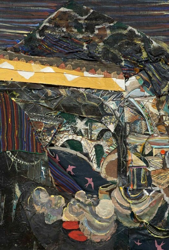 Katy Moran, I Love You and I Like You, 2013, acrylic, fabric and collage on board, 74.5 x 55.5 cm, 29 3/8 x 21 7/8 ins, Courtesy Stuart Shave/Modern Art, London