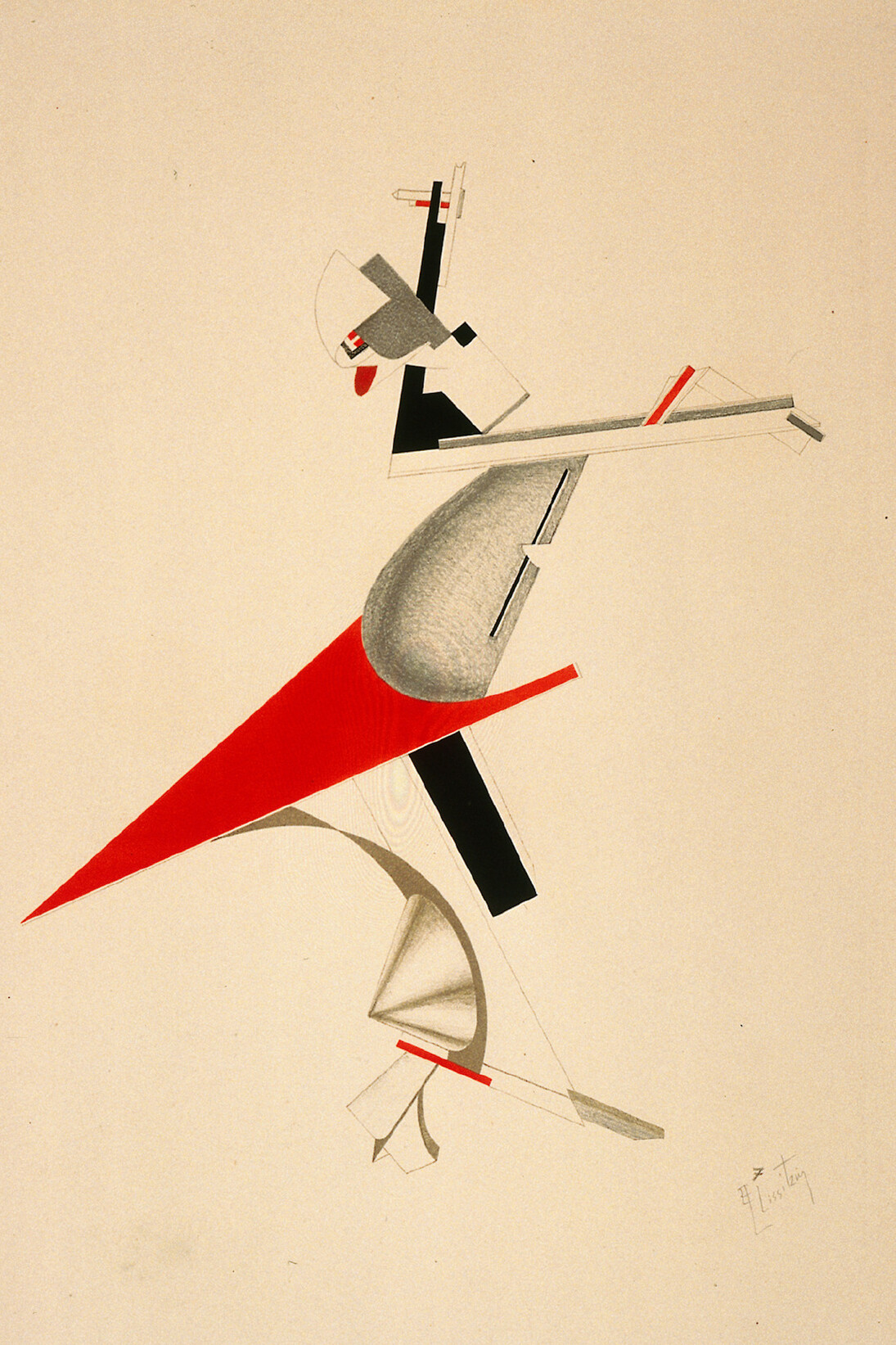 El Lissitzky, The Sentinel from The Three-Dimensional Design of the Electro-Mechanical Show 'Victory over the Sun', 1923, lithograph on paper. Van Abbemuseum, Eindhoven.
