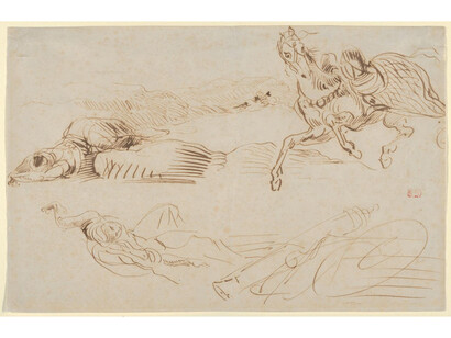Eugène Delacroix (French, Charenton-Saint-Maurice 1798–1863 Paris), Date:1862
Medium:Pen and brown ink, Dimensions:7 7/8 x 12 in. (20.0 x 30.5 cm), Classification:Drawings. Gift from the Karen B. Cohen Collection of Eugène Delacroix, in honor of Colta Ives, 2013
