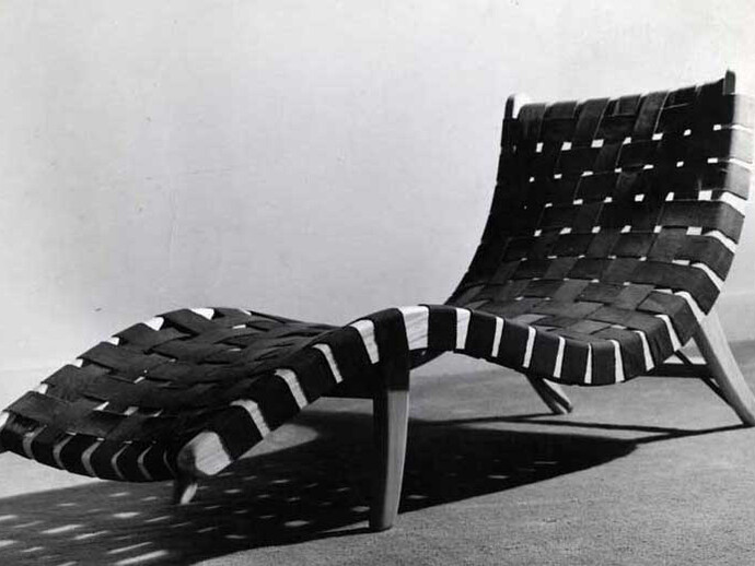 Michael van Beuren (American, worked in Mexico, 1911-2004), Klaus Grabe, and Morley Webb Alacrán chaise, ca. 1940 (Edition, 2012) Primavera wood and palm. Private collection