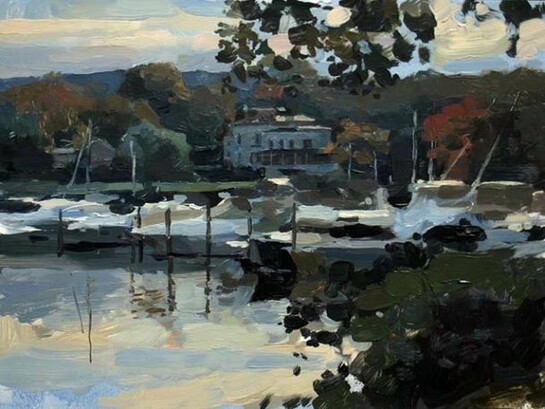 Hollis Dunlap, Across the Bay, 2014, Oil on Board, 9" x 12"