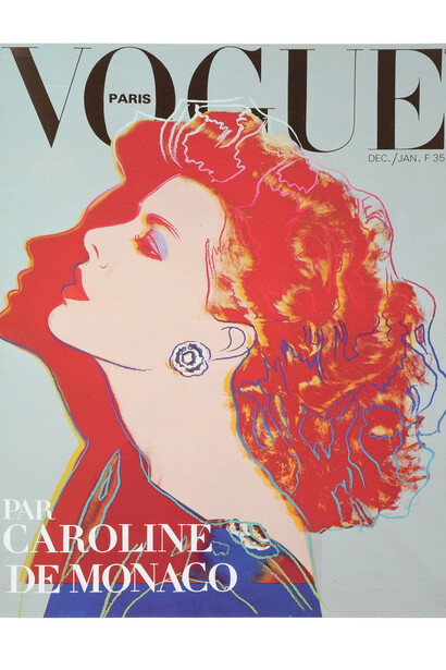 Andy Warhol (1928-1987), Cover for Vogue Paris, December 1984/January 1985, Offset lithograph, 31.5 X 24 cm. Portrait of Princess Caroline of Monaco by Andy Warhol for Vogue. Collection Paul Maréchal. © The Andy Warhol Foundation for the Visual Arts, Inc. / SODRAC (2014)