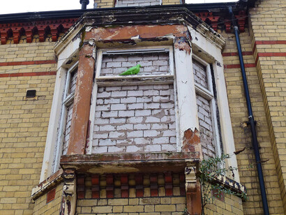Ventana tapiada en Roubaix, Francia