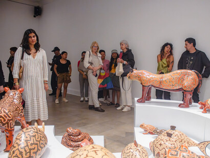 Celia Vázquez Yui, El consejo de las espíritus-madre de los animales, vista de exhibición. Cortesía del proyectoamil