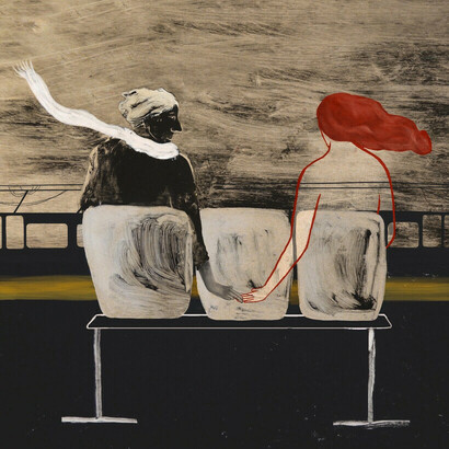 Emanuela Sandu, At the station, monotype and digital technique, 2021, detail