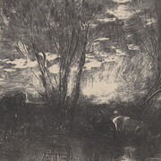 Charles François Daubigny, French, 1817-1878, Maurice le Garrec, publisher, French, d. 1937, Cows at a Watering Place (Vaches à l’abreuvoir), from the portfolio “Forty Clichés-Verres” (Quarante Clichés-Glaces), 1862 (printed 1921) Cliché-verre on paper, Museum purchase: anonymous gift 47.719.33