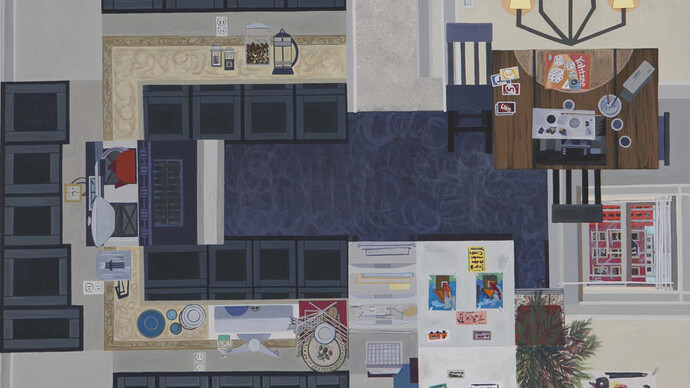 Ann Toebbe, Living Together, 2014, gouache and cut paper on panel, 16 by 20 inches