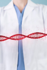A photograph capturing a moment of a doctor illustrating the intricacies of DNA
