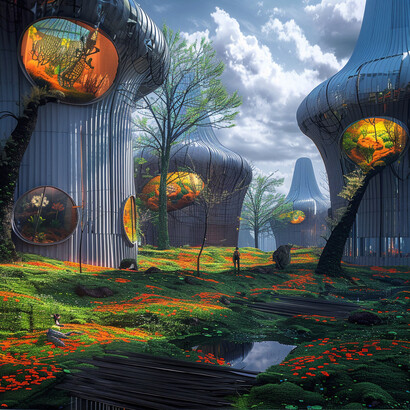 Parco urbano futurista, immagine creata con Midjourney