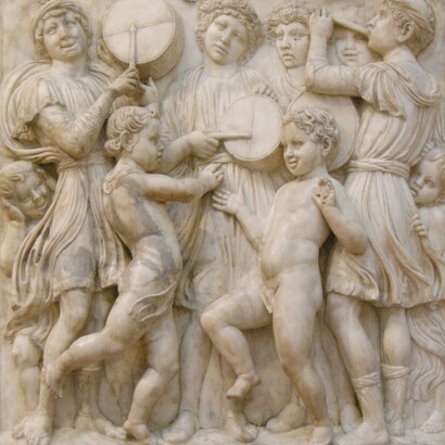 Luca della Robbia, Cantoria, 1431-38. "Laudate eum in timpano" 
(Lodatelo col tamburo). Museo dell'Opera del Duomo, Firenze, Italia