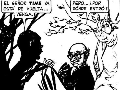 Cuadro de Sherlock Time, Episodio 2: El ídolo, Guion de Héctor Germán Oesterheld, Dibujos de Alberto Breccia (1976)