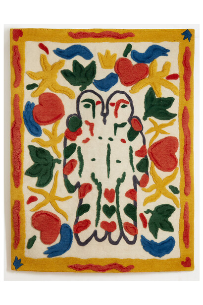 Mika Utzon Popov, Amics/Amor, 2023, Tibetan wool tapestry, 185x140 cm. Courtesy the artist and Olsen Gallery, Sydney