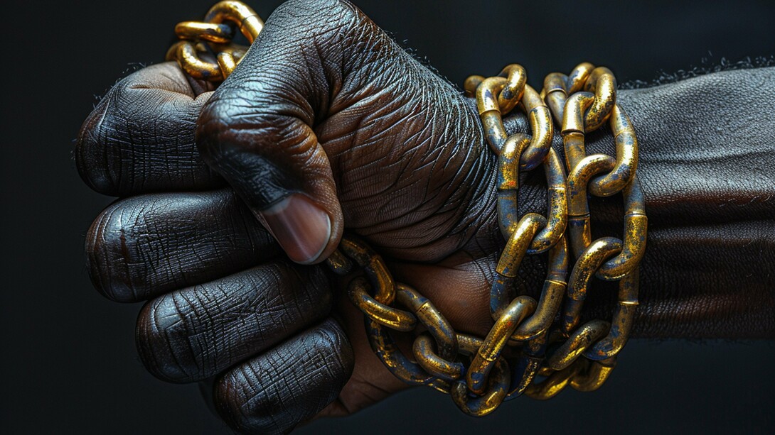 A symbolic image of bound hands in chains, illustrating the legacy of subjugation that shaped much of Africa’s past