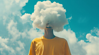 A person with a cloud on his head