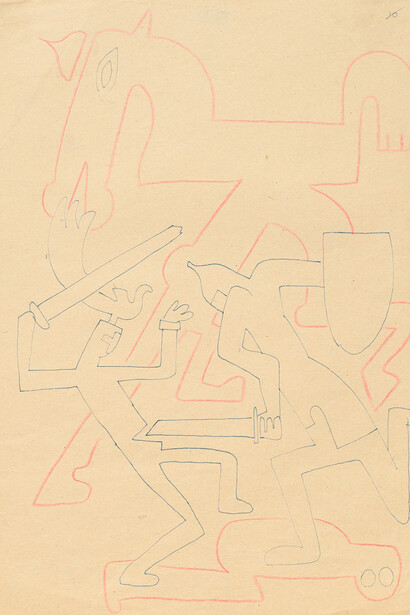 Sergej M. Ejzenštejn, dal ciclo Gedanken zur Musik, 1938, penna e matita rossa su carta, Archivio Statale di Letteratura e Arte di Mosca (RGALI)