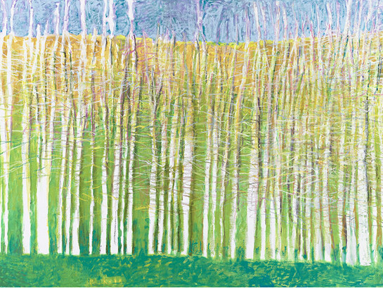 Wolf Kahn, Large Tree Parade, 2013, Oil on canvas, 64 x 90 inches, 162.6 x 228.6 cm. Signed: "W Kahn" (lower left)  