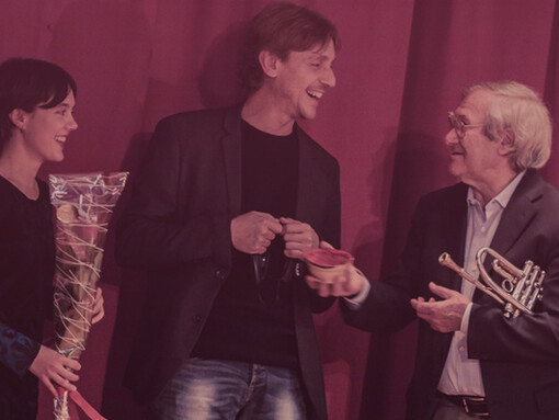 Teatro di Cusano with Fabrizio Bernasconi and Emilio Soana after a concert with the band. Ph Vale Ghezzi Tomelleri