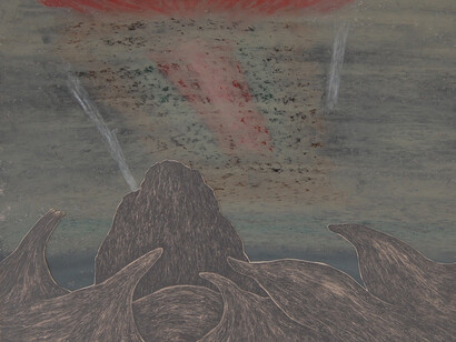 Robyn O’Neil, Wavescene, 2014, Graphite and oil pastel/paper, 13 1/8 x 11 5/8 in. Courtesy: Susan Inglett Gallery, NYC.
