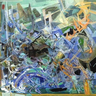 Iva Gueorguieva, Wave, 2013, Acrylic, collage, and oil on linen, 80 x 80 inches, 203.2 x 203.2 cm, Signed and dated on verso: "Iva Gueorguieva 2013"